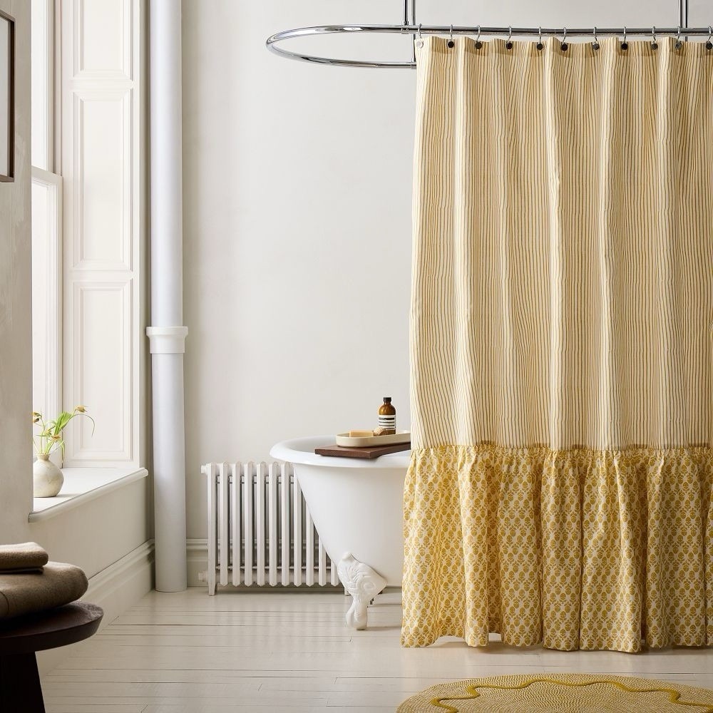 West Elm Thistle Shower Curtain 72"x74" Dijon Multicolor Holes Washed Read